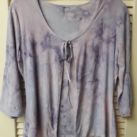 Lavender Periwinkle Tye Dye Tie Blouse Boho M - Picture 1 of 5